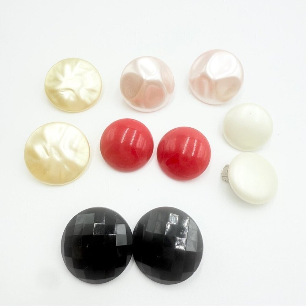 Vintage Chunky Pop Art Multicolor Clip onButton Earrings Lot 5 Pairs